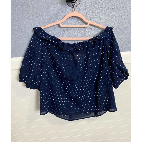 1 State Poetic Punch Blue & White  Off The Shoulder Blouse Size Large NWT - Picture 2 of 9